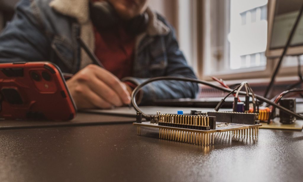 Desktop with electronics on it